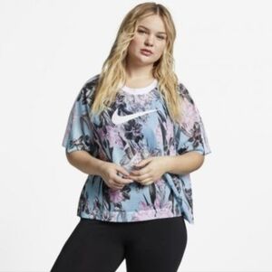 Nike Hyperflora Top Mesh Blue Pink Crop Top Shirt 2X Sporty